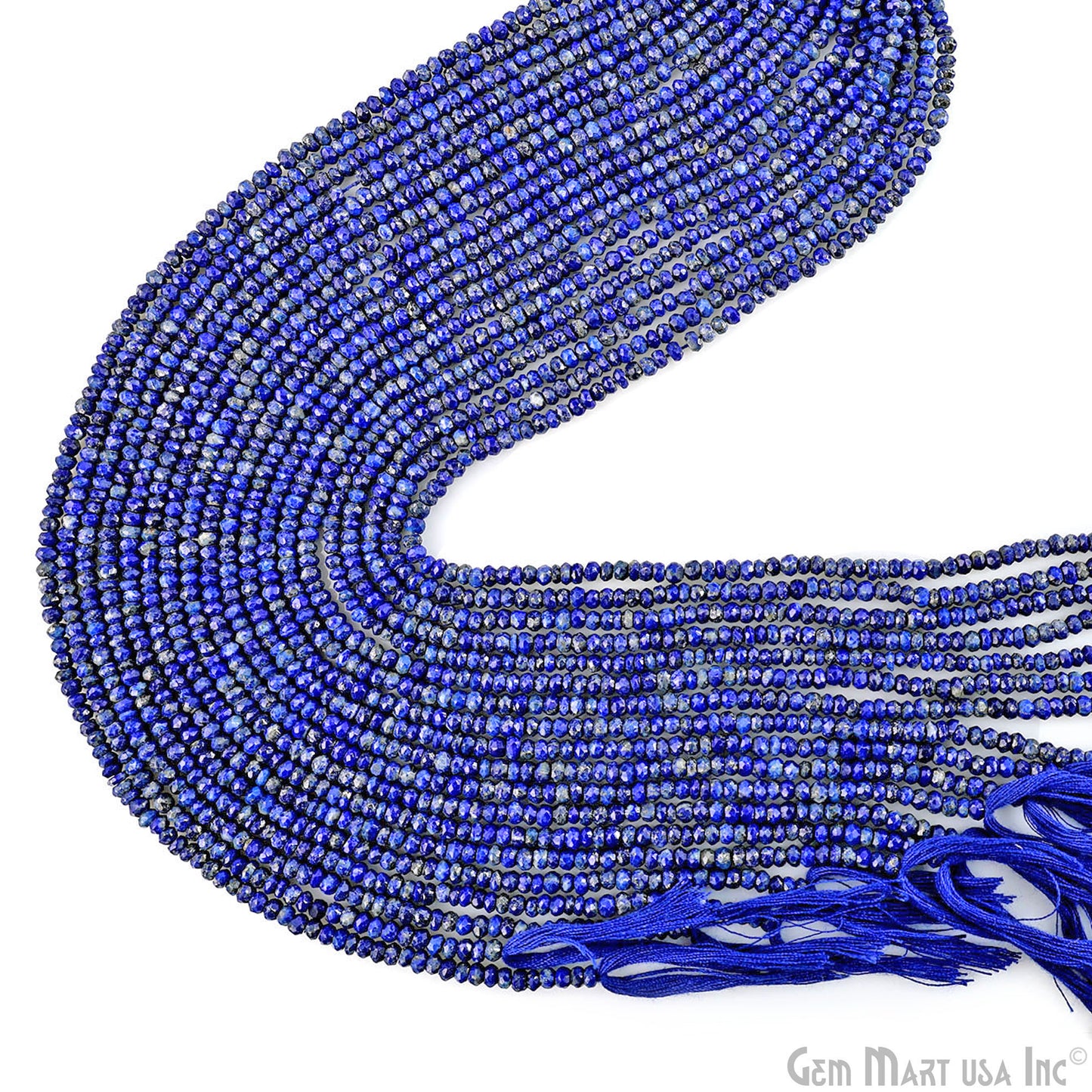 Lapis Lazuli Rondelle Beads, 12.5 Inch Gemstone Strands, Drilled Strung Nugget Beads, Faceted Round, 3-4mm