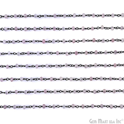 Rose Quartz 3mm Oxidized Wire Wrapped Gemstone Beads Rosary Chain