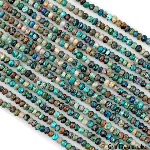 Chrysocolla Rondelle Beads, 13 Inch Gemstone Strands, Drilled Strung Nugget Beads, Faceted Round, 3-4mm