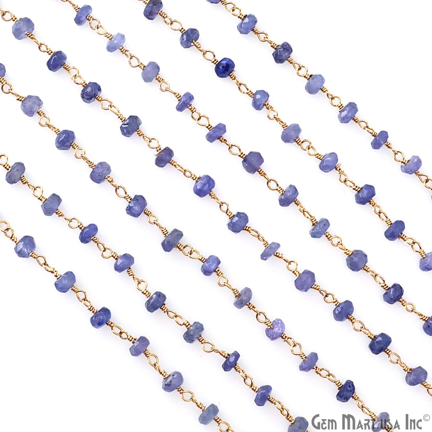 Natural Tanzanite 4mm Faceted Beads Gold Wire Wrapped Rosary