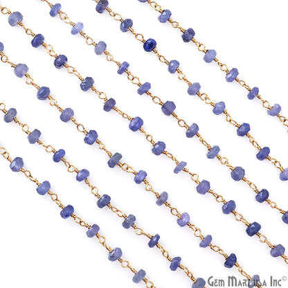 Natural Tanzanite 4mm Faceted Beads Gold Wire Wrapped Rosary