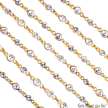 White Zircon 4mm & 5mm Round Gold Plated Bezel Continuous Connector Chain