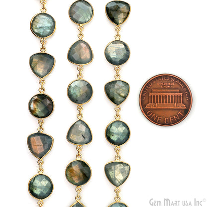 Labradorite Round & Trillion 12mm Gold Plated Continuous Connector Chain