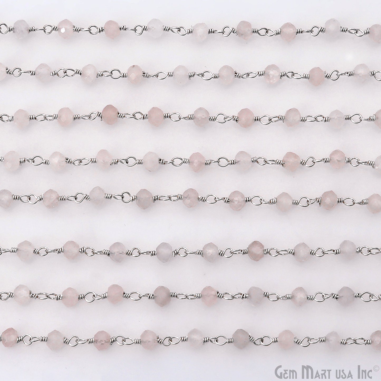 Rose Quartz 4mm Silver Plated Beaded Wire Wrapped Rosary Chain