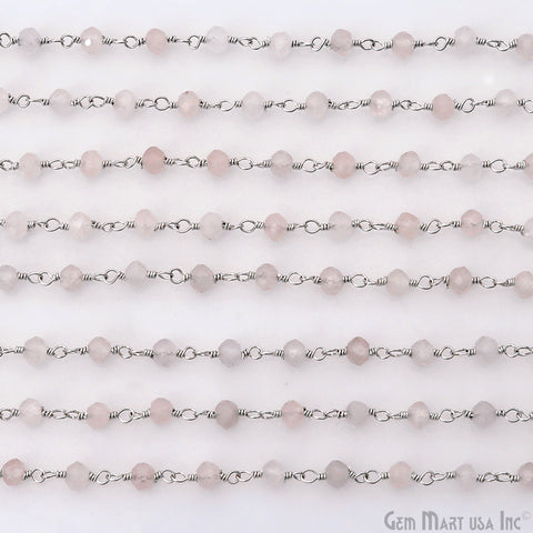 Rose Quartz 4mm Silver Plated Beaded Wire Wrapped Rosary Chain