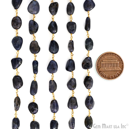 Iolite Faceted Beads Gold Plated Wire Wrapped Beads Rosary Chain