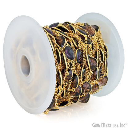 Amethyst 10-15mm Gold Plated Link Bezel Connector Chain