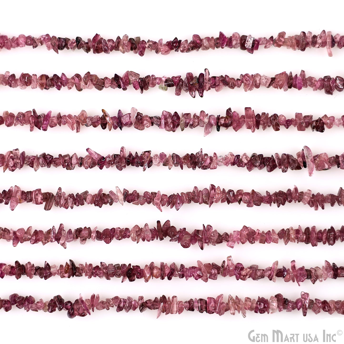 Pink Tourmaline Chip Beads, 34 Inch, Natural Chip Strands, Drilled Strung Nugget Beads, 3-7mm, Polished, GemmartUSA (CHTO-70001)