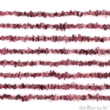 Pink Tourmaline Chip Beads, 34 Inch, Natural Chip Strands, Drilled Strung Nugget Beads, 3-7mm, Polished, GemmartUSA (CHTO-70001)