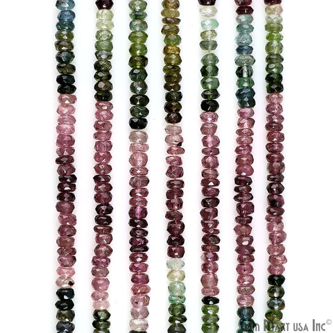 Multi Tourmaline Rondelle Beads, 13 Inch Gemstone Strands, Drilled Strung Nugget Beads, Faceted Round, 4-5mm
