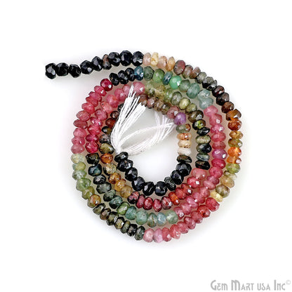 Multi Tourmaline Rondelle Beads, 12-13 Inch Gemstone Strands, Drilled Strung Nugget Beads, Faceted Round, 3mm