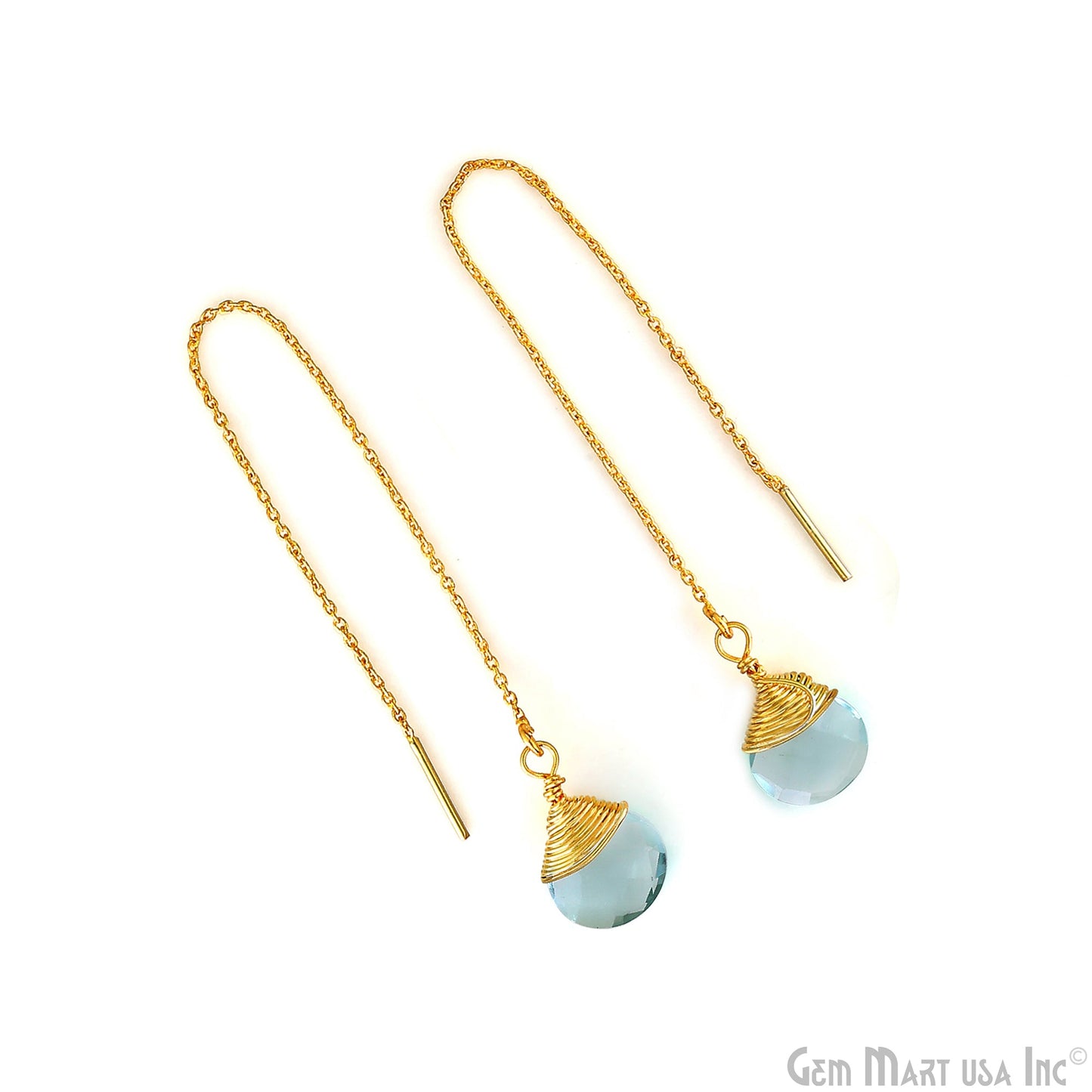 Heart Shaped Gemstone 12mm Gold Plated Dangle Drop Threaders Earring