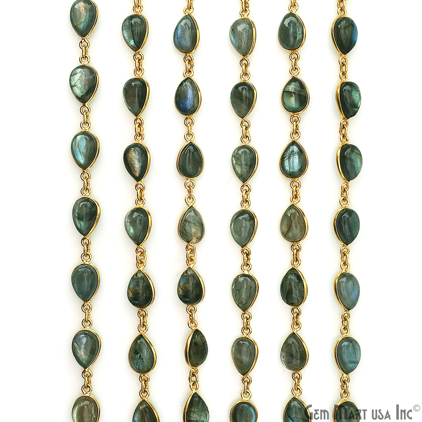 Labradorite 7x10mm Pears Gold Plated Bezel Cabochon Continuous Connector Chain