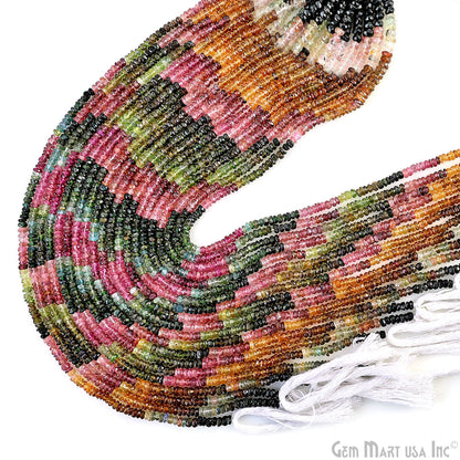 Multi Tourmaline Rondelle Beads, 13 Inch Gemstone Strands, Drilled Strung Nugget Beads, Faceted Round, 3.5-4mm