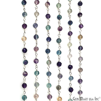 Fluorite 4mm Silver Plated Beaded Wire Wrapped Rosary Chain