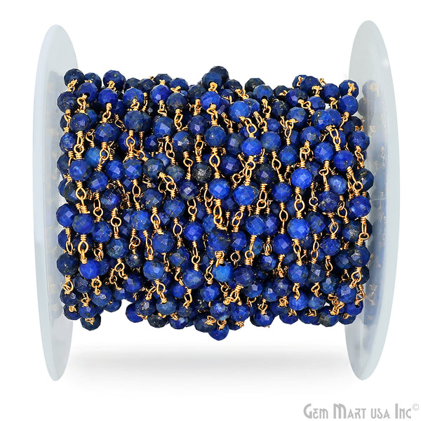 Lapis Faceted 4mm Gold...