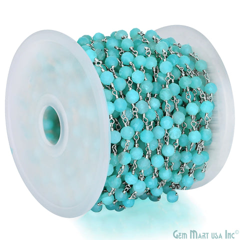 Amazonite Jade Beads 5mm Silver Plated Wire Wrapped Rosary Chain