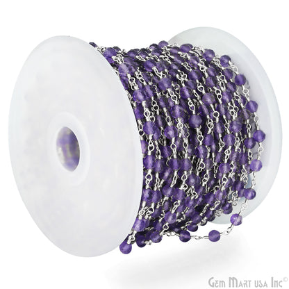 Amethyst 4mm Silver Plated Beaded Wire Wrapped Rosary Chain