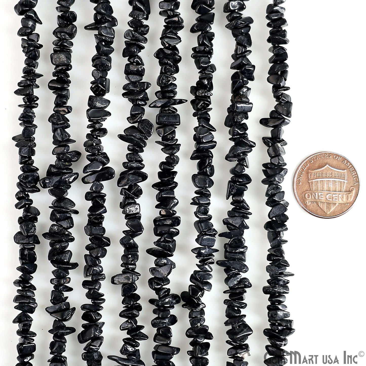 Black Spinel Chip Beads, 34 Inch, Natural Chip Strands, Drilled Strung Nugget Beads, 3-7mm, Polished, GemMartUSA (CHSB-70001)