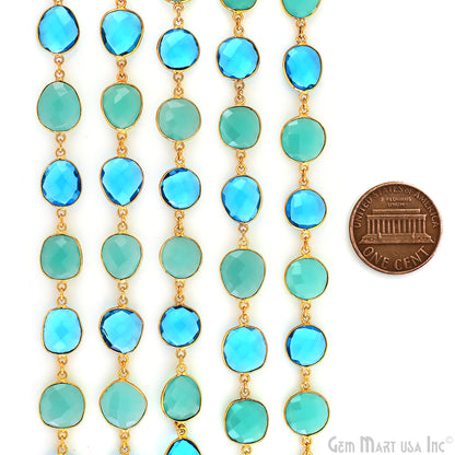 Aqua Chalcedony With Blue Topaz 10-15mm Mix Shape Gold Plated Continuous Connector Chain