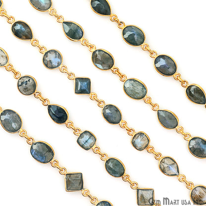 Labradorite Mix Shape 10mm Gold Plated Continuous Connector Chain