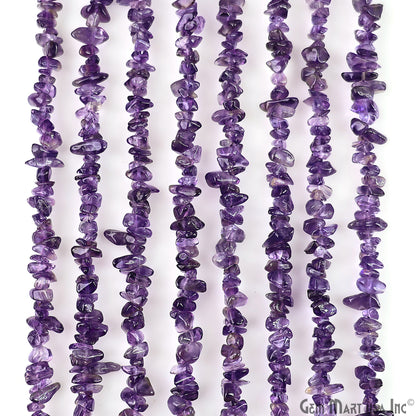 Amethyst Chip Beads, 34 Inch, Natural Chip Strands, Drilled Strung Nugget Beads, 3-7mm, Polished, GemMartUSA (CHAA-70001)