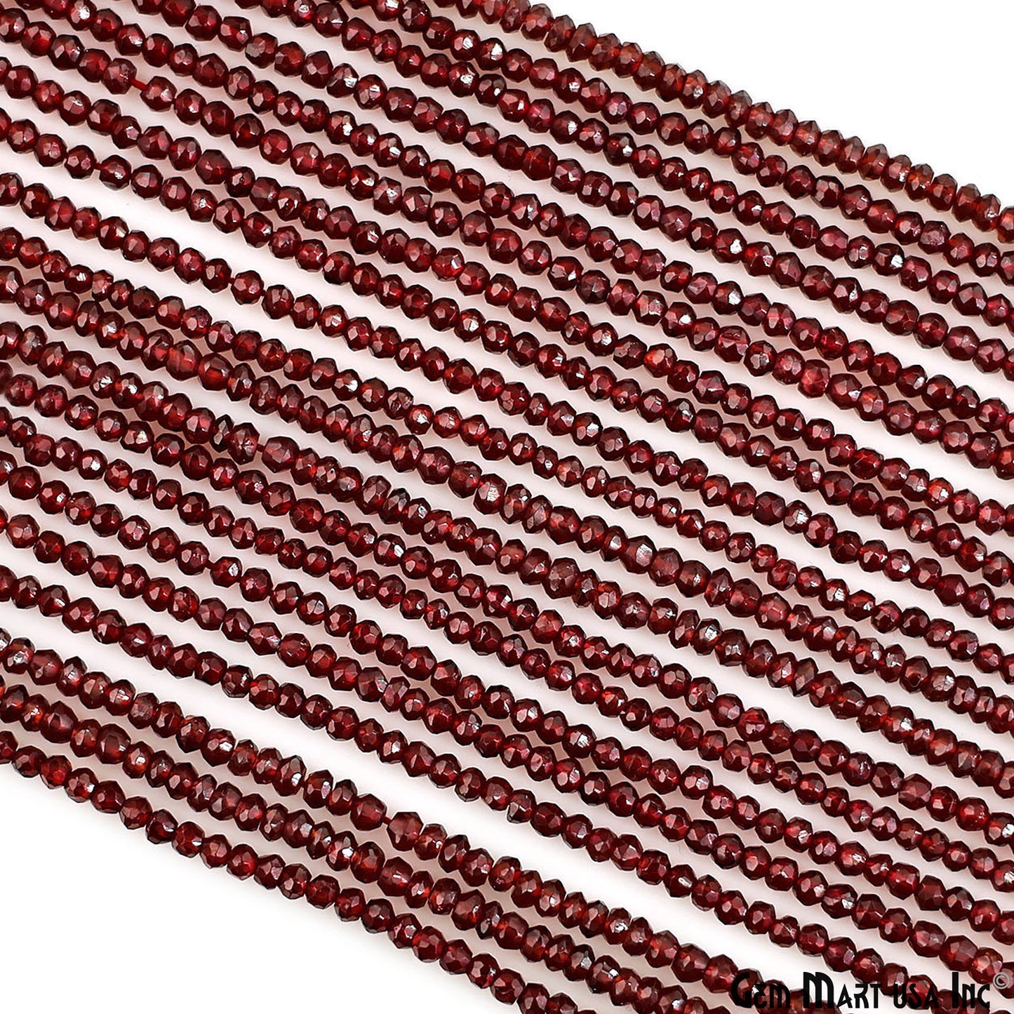 Garnet Rondelle Beads, 12.5 Inch Gemstone Strands, Drilled Strung Nugget Beads, Faceted Round, 2-2.5mm