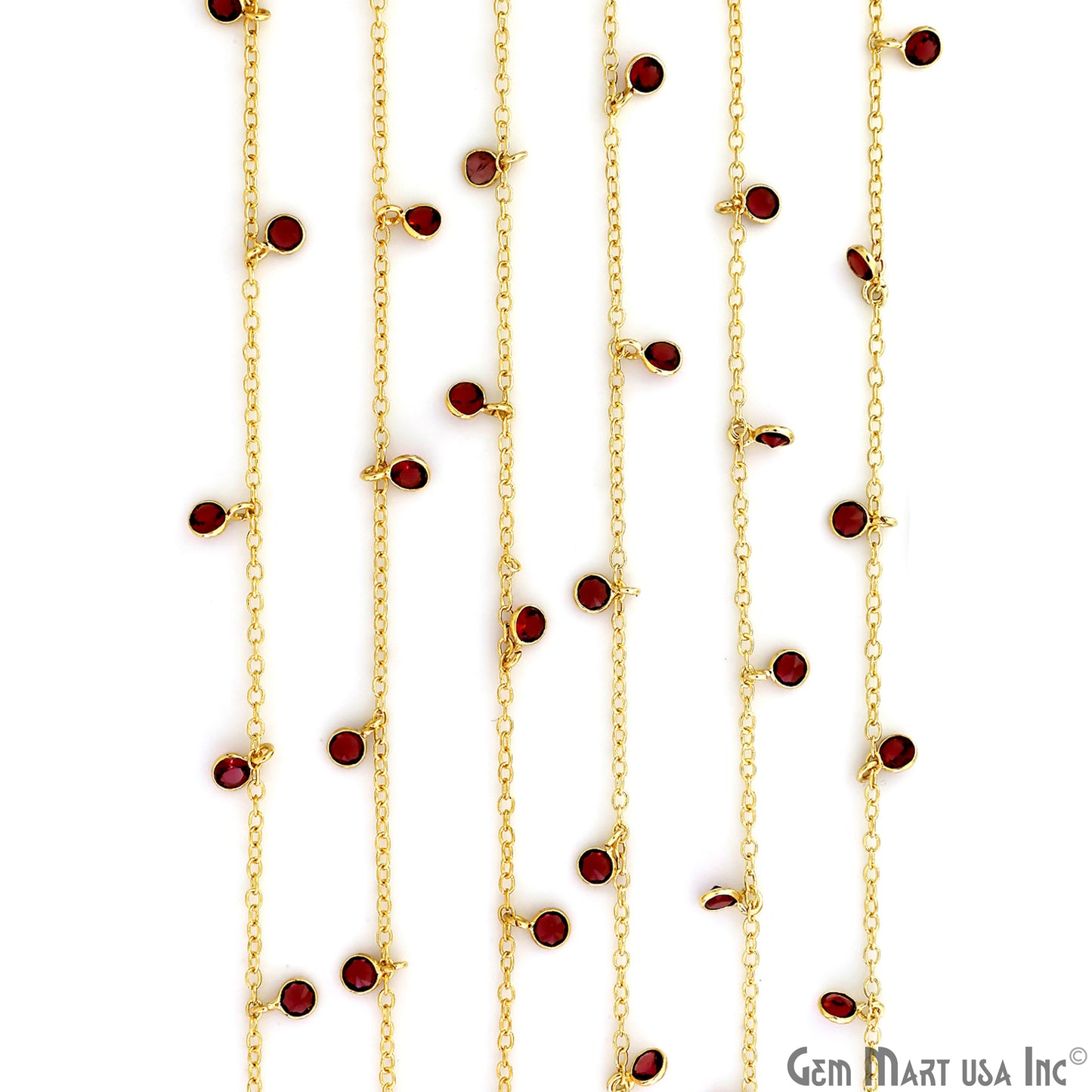 Pink Tourmaline Round 5mm Gold Plated Bezel Connector Dangle Rosary Chain