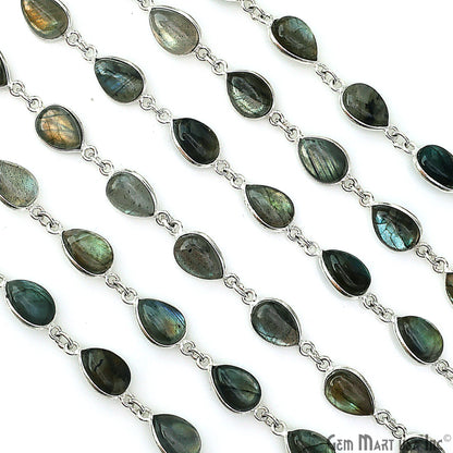 Labradorite 7x10mm Pears Silver Bezel Cabochon Continuous Connector Chain