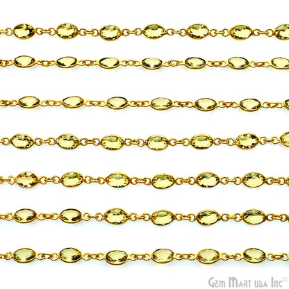 Lemon Topaz Oval 7x5mm Bezel Link Gold Plated Continuous Connector Chain