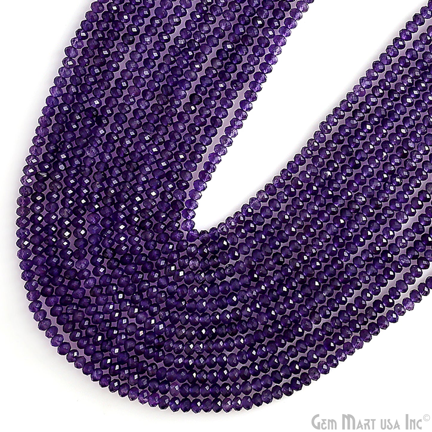 Amethyst Rondelle Beads, 12.5 Inch Gemstone Strands, Drilled Strung Nugget Beads, Faceted Round, 4mm