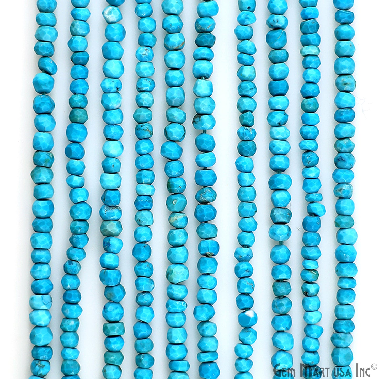 Turquoise Rondelle Beads, 12.5 Inch Gemstone Strands, Drilled Strung Nugget Beads, Faceted Round, 3-4mm