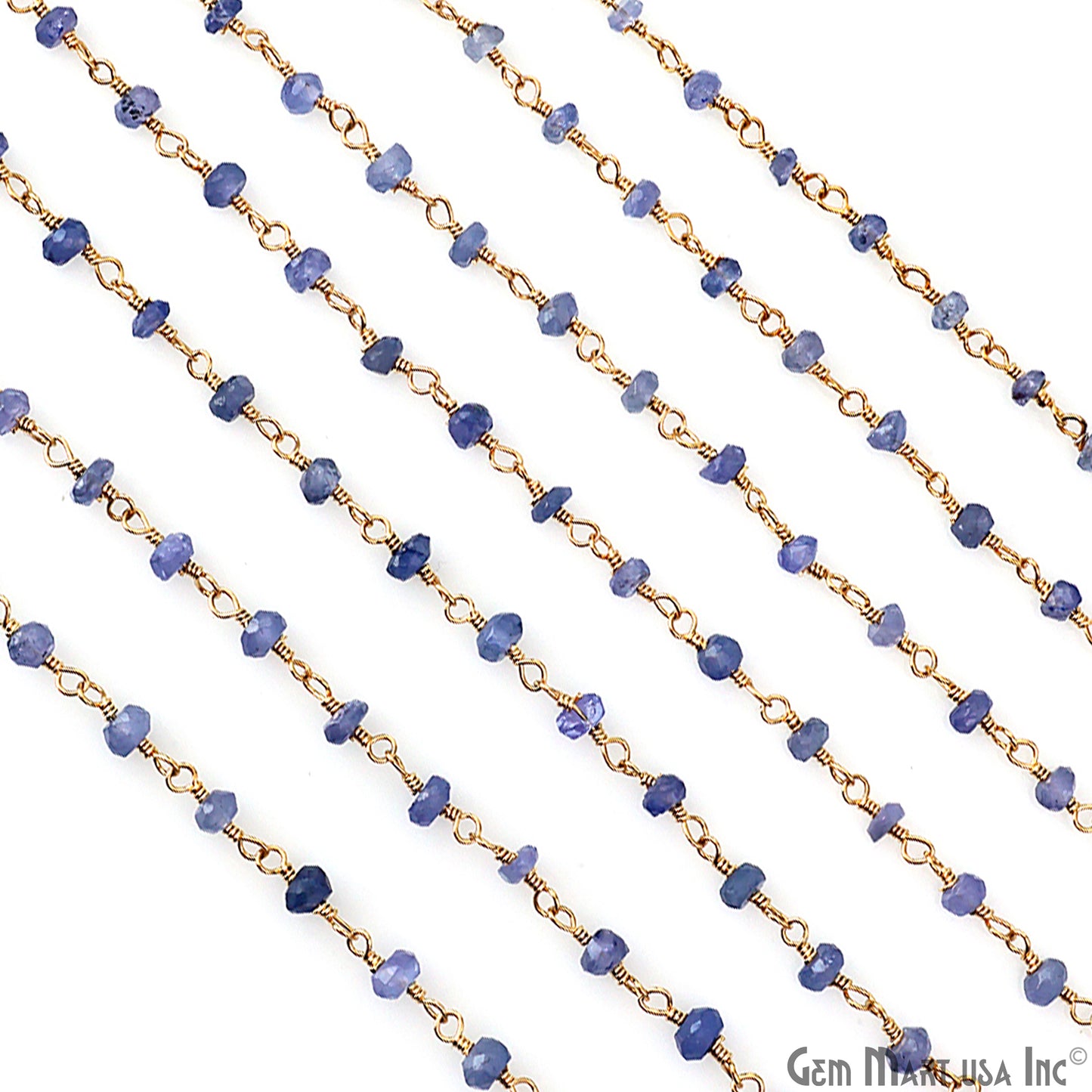 Natural Tanzanite 3mm Gold Plated Beaded Wire Wrapped Rosary Chain