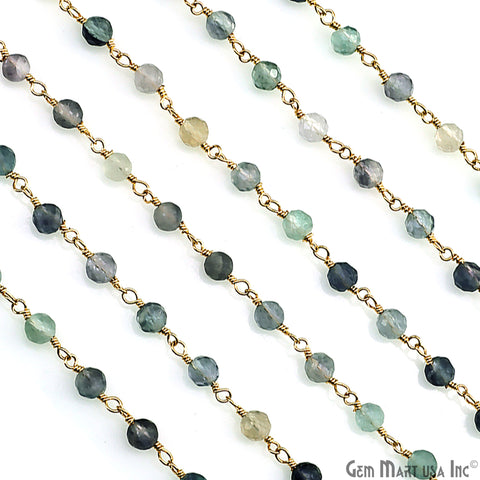 Fluorite 4mm Gold Plated Beaded Wire Wrapped Rosary Chain