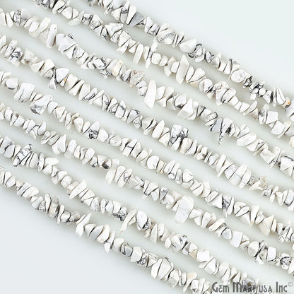 Howlite Chip Beads, 34 Inch, Natural Chip Strands, Drilled Strung Nugget Beads, 3-7mm, Polished, GemMartUSA (CHHW-70001)