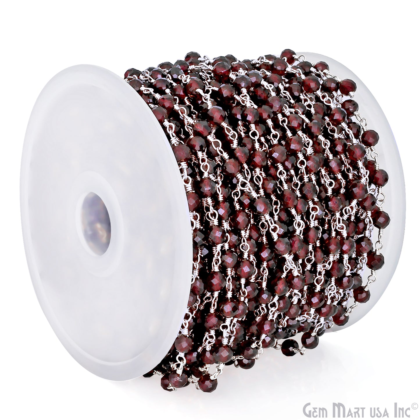 Garnet 4mm Silver Plated Beaded Wire Wrapped Rosary Chain