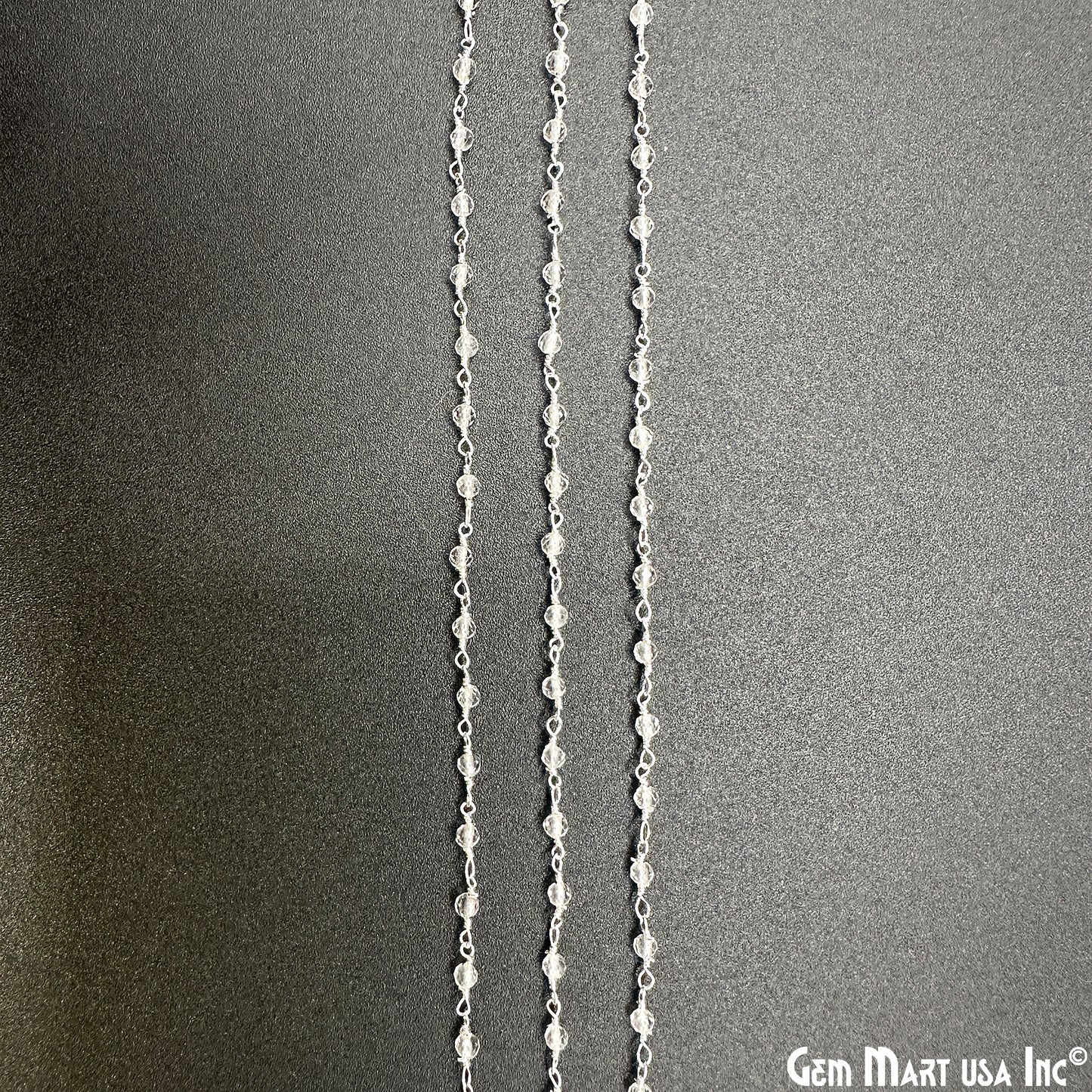 Crystal 2-2.5mm Tiny Beads Silver Wire Wrapped Rosary Chain