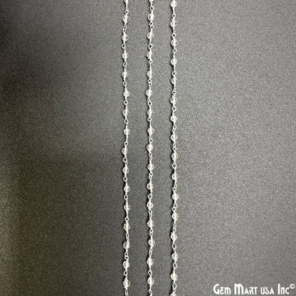 Crystal 2-2.5mm Tiny Beads Silver Wire Wrapped Rosary Chain
