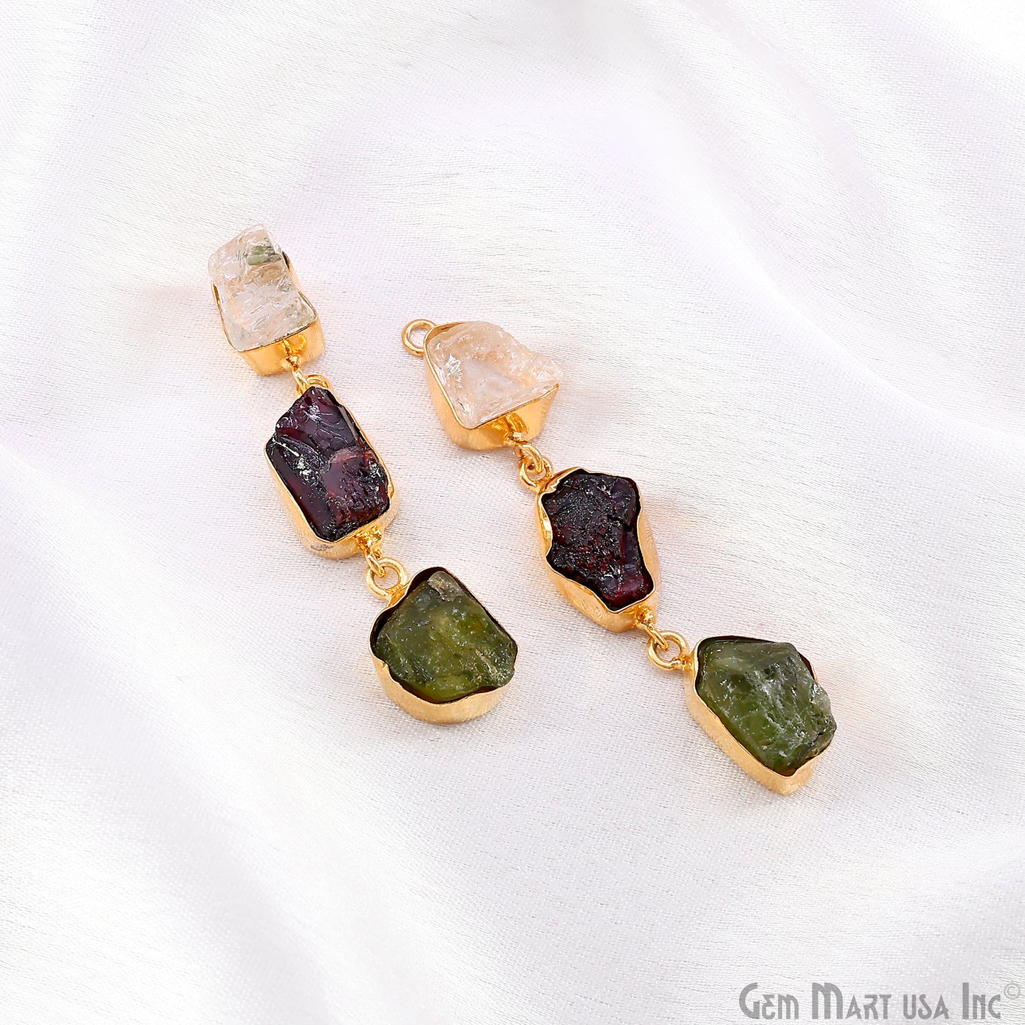 Rough Gemstone Bezel Setting 55x8mm Gold Plated Long Dangle Earring Pair Connectors