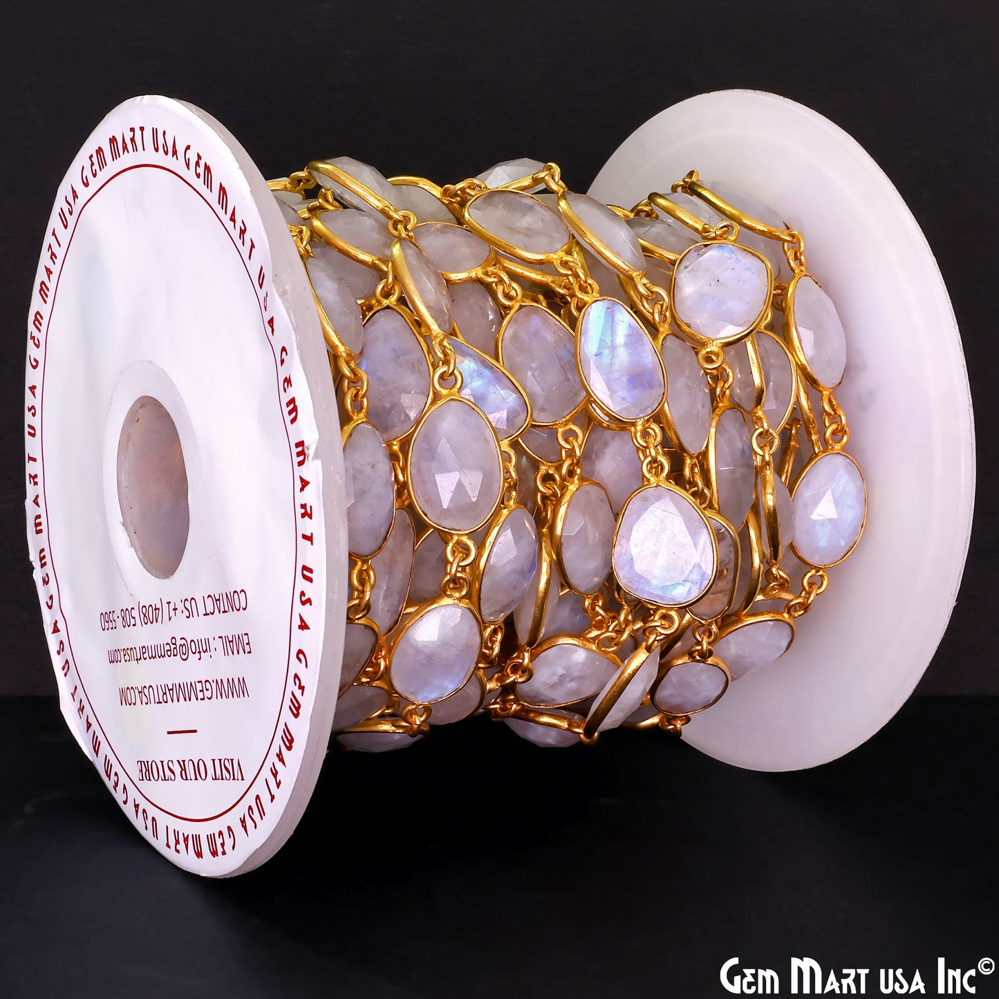 Rainbow Moonstone Fancy Cut Shape 15mm UP Gold Plated Continuous Connector Chains