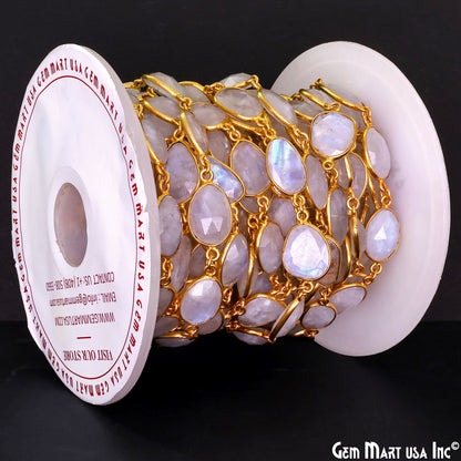 Rainbow Moonstone Fancy Cut Shape 15mm UP Gold Plated Continuous Connector Chains