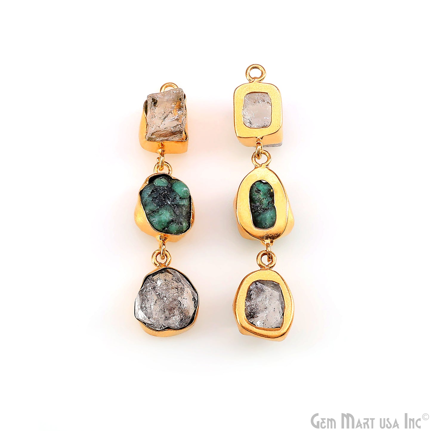 Rough Gemstone Bezel Setting 50x8mm Gold Plated Long Dangle Earring Pair Connectors