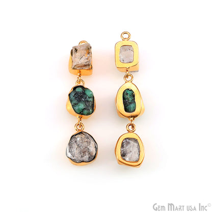 Rough Gemstone Bezel Setting 50x8mm Gold Plated Long Dangle Earring Pair Connectors