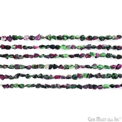 Ruby Zoisite Rough Beads, 9 Inch Gemstone Strands, Drilled Strung Briolette Beads, Free Form, 7x5mm