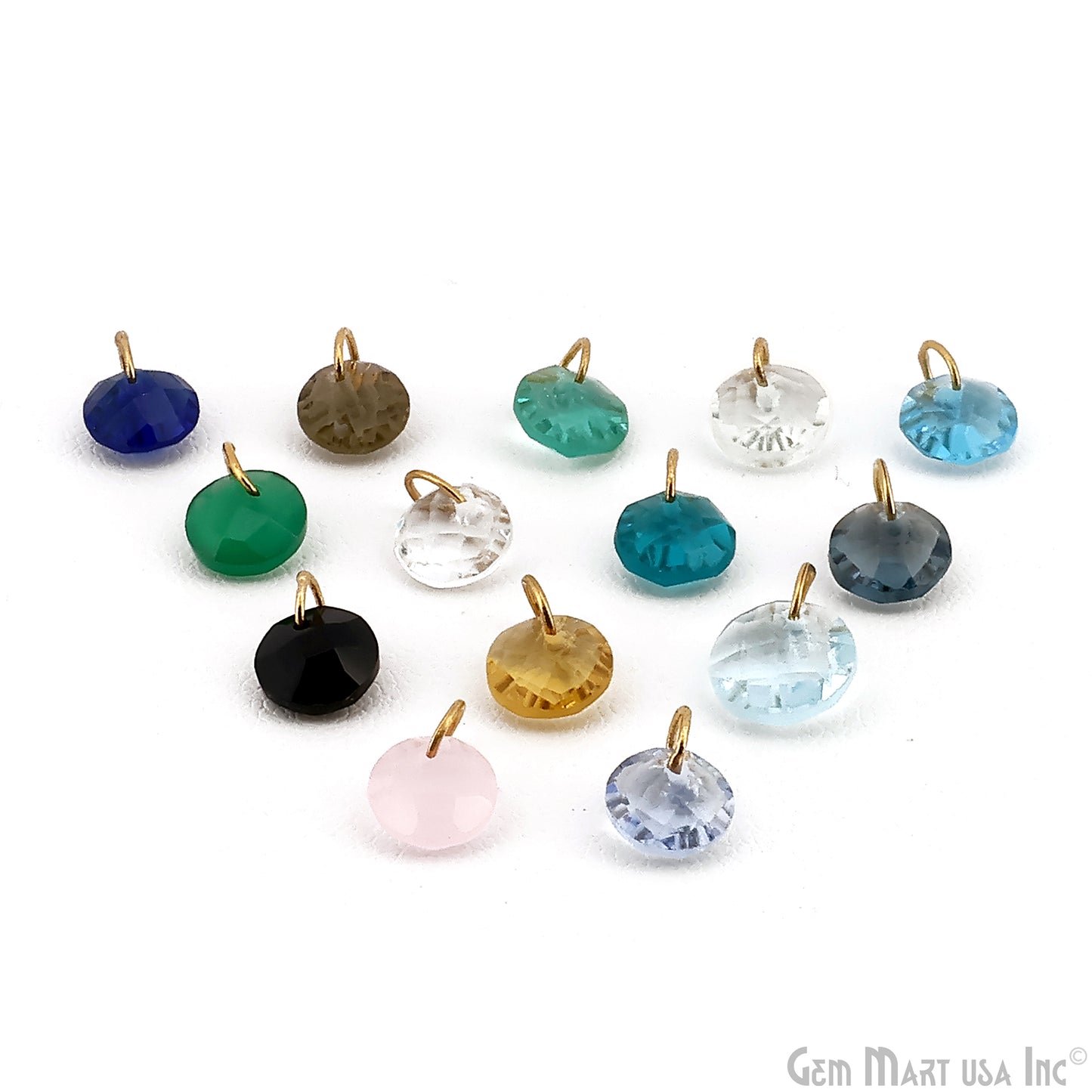Round Faceted 8x6mm Gold Plated Single Bail Wire Loop Glass Stone Pendant Connector Charm