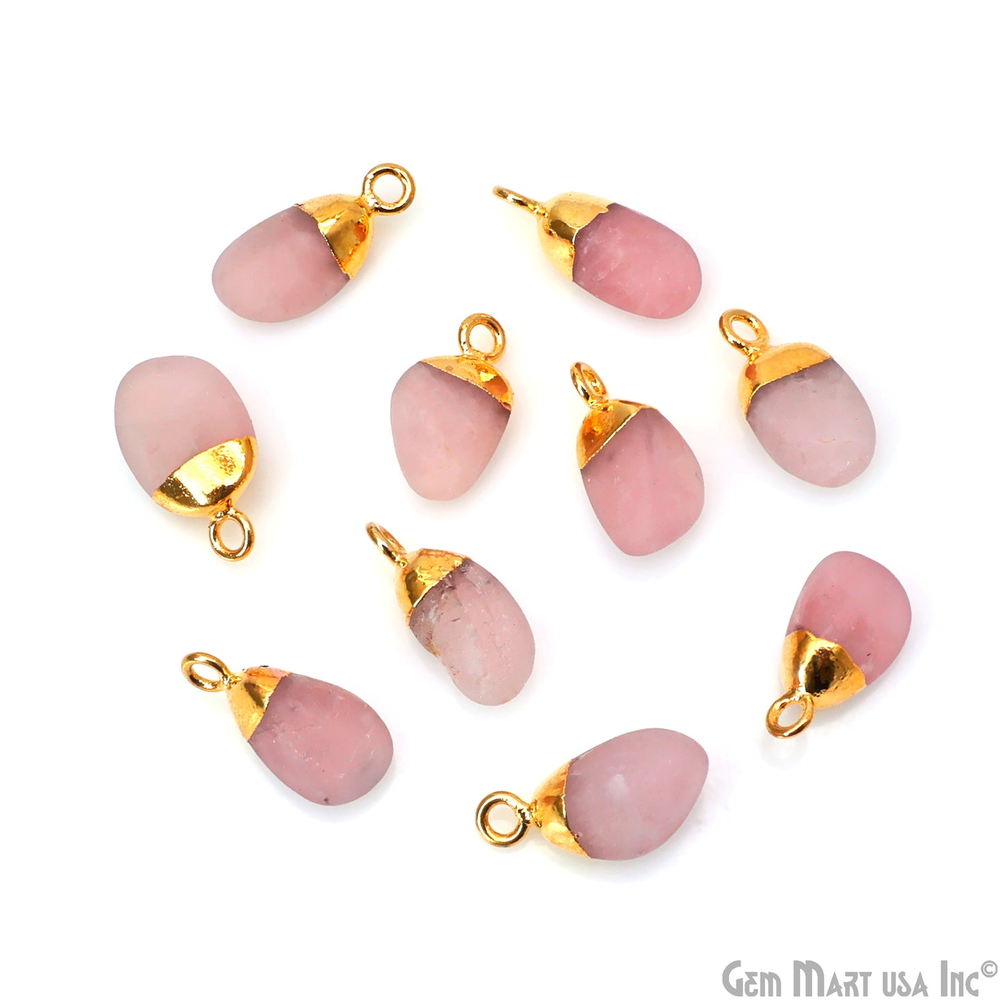 Rose Quartz Matte Beads 14x8mm Single Bail Gold Electroplated Gemstone Connector