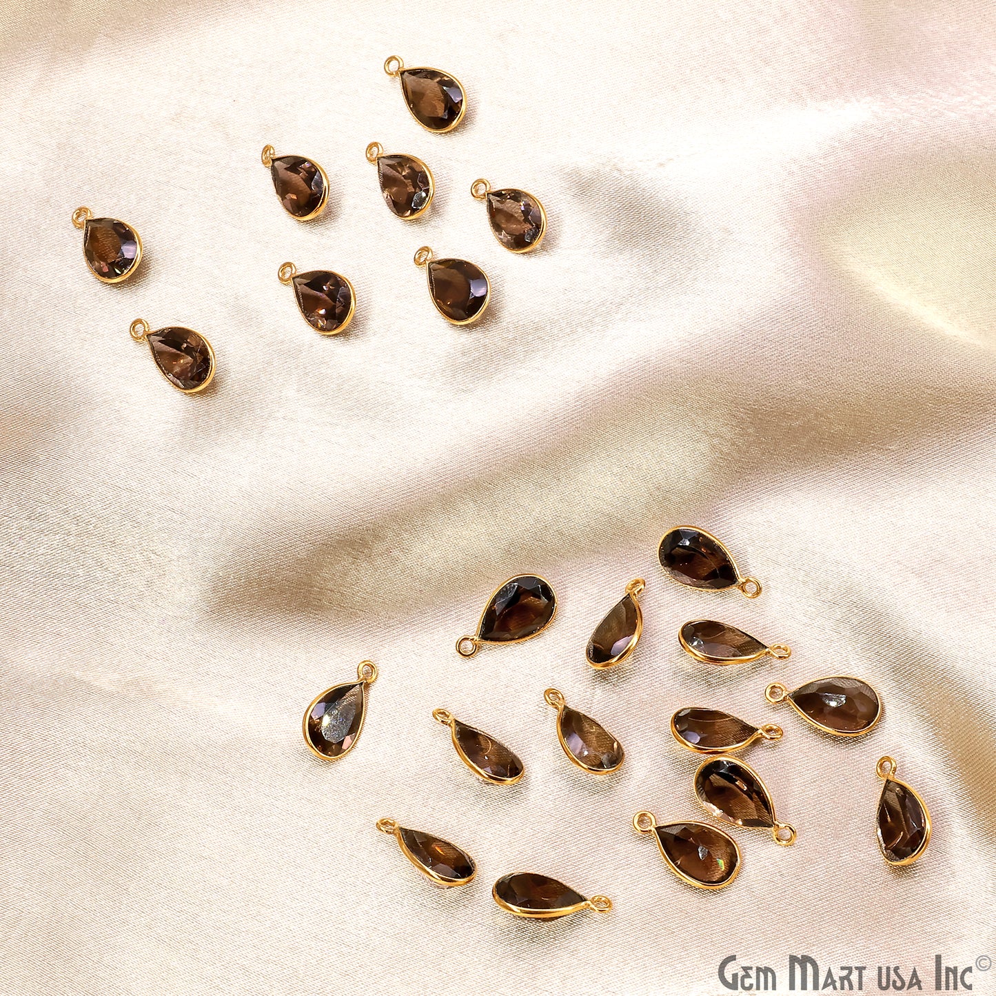 Pears 8x12mm Brilliant Cut Gold Plated Bezel Single Bail Gemstone Connector