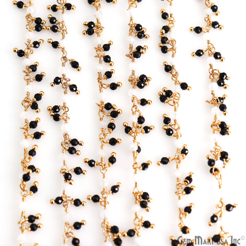 Rainbow & Black Spinel 2.5-3mm Faceted Beads Gold Plated Cluster Dangle Rosary Chain