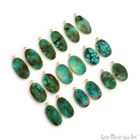 Turquoise Jasper Oval Gold Plated Single Bail Bezel Smooth Slab Slice Thick Gemstone Connector 29x16mm 1 Pair