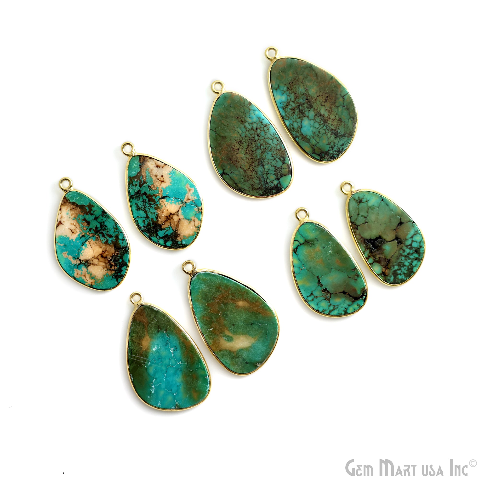 Turquoise Jasper Oval Gold Plated Single Bail Bezel Smooth Slab Slice Thick Gemstone Connector 30x18mm 1 Pair